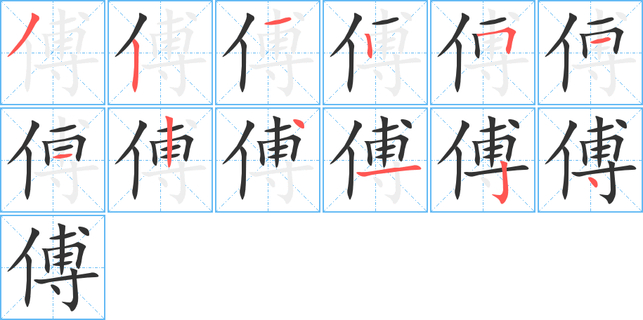 傅的筆順分步演示