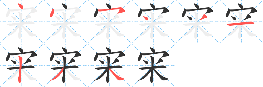 宩的筆順?lè)植窖菔?>
					
                    <hr />
                    <h2>宩的基本信息</h2>
                    <div   id=
