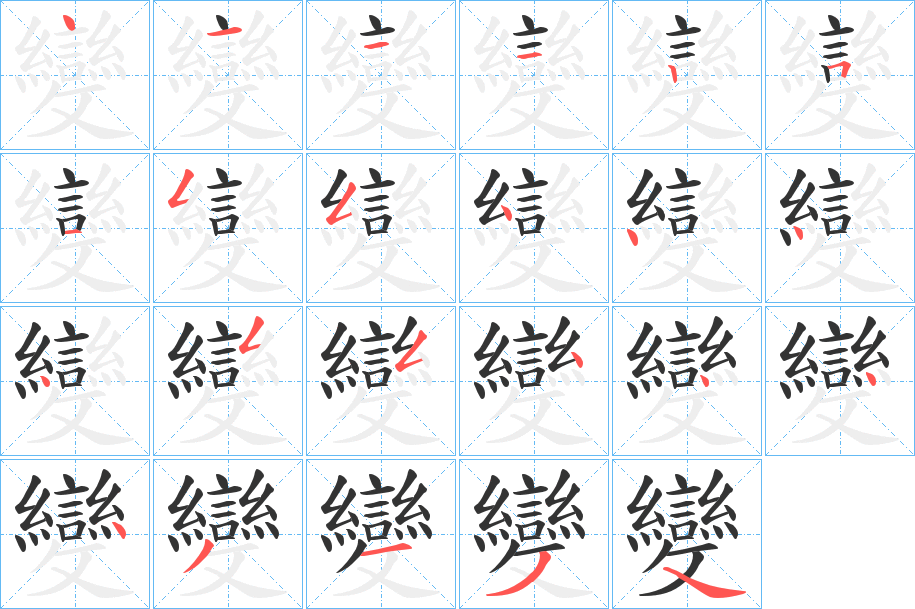 變的筆順?lè)植窖菔?>
					
                    <hr />
                    <h2>變的基本信息</h2>
                    <div   id=